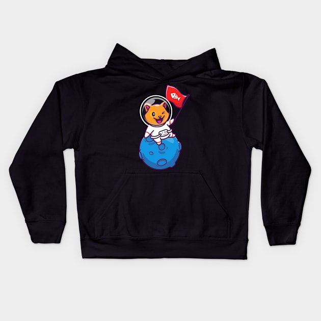 Astronaut cat with flag in hand Kids Hoodie by sharukhdesign